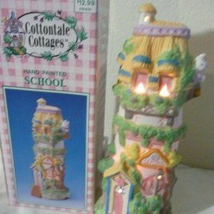 Cottontale Cottages Hand Painted School Porcelain Easter Village Bunny Lights Up
